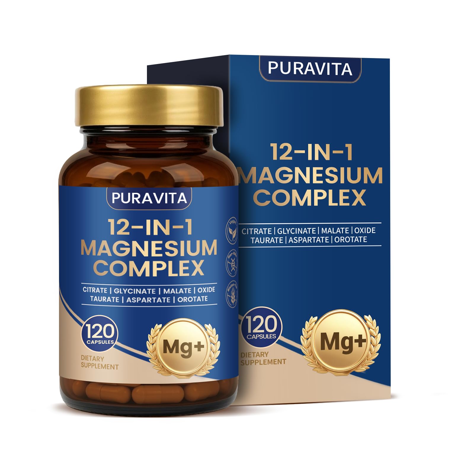 Puravita Magnesium Complex - Puravita 12 in 1 Magnesium Supplement with Glycinate, Citrate, Malate, Oxide, Taurat & More for Muscle, Nerve & Sleep Support, 120 Count - dailyvitalstore