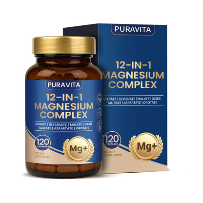 Puravita Magnesium Complex - Puravita 12 in 1 Magnesium Supplement with Glycinate, Citrate, Malate, Oxide, Taurat & More for Muscle, Nerve & Sleep Support, 120 Count - dailyvitalstore
