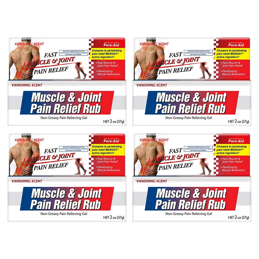 Pure-Aid Muscle & Joint Pain Relief Rub, Fast Relief from Minor Arthritis, Backache, Muscle & Joint Pain Non-Greasy Cream, 2oz (4pk) - dailyvitalstore
