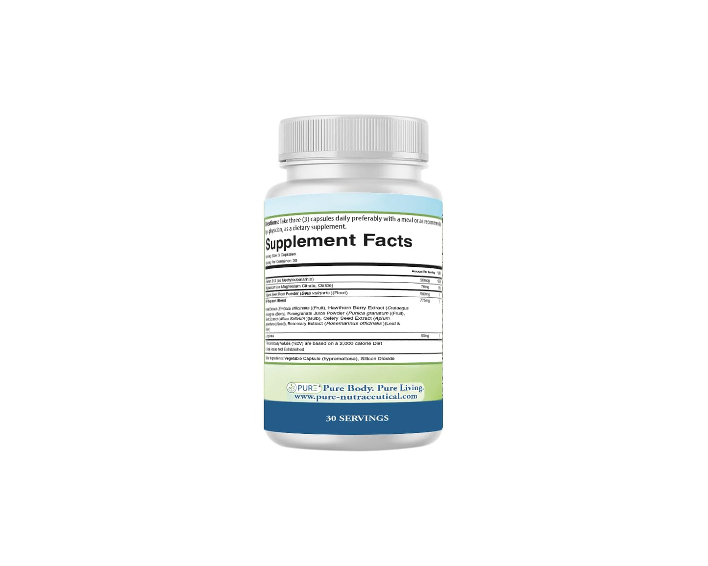 PURE® Beets+ Organic Beet Root Capsules - 900mg - 90 Count, 30 Servings - Blood Pressure & Circulation Support Supplement - with L-Arginine, Hawthorn Berry & B12 - Cardiovascular Health - Made in USA - dailyvitalstore