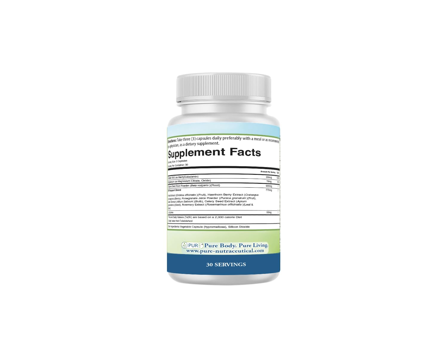 PURE® Beets+ Organic Beet Root Capsules - 900mg - 90 Count, 30 Servings - Blood Pressure & Circulation Support Supplement - with L-Arginine, Hawthorn Berry & B12 - Cardiovascular Health - Made in USA - dailyvitalstore