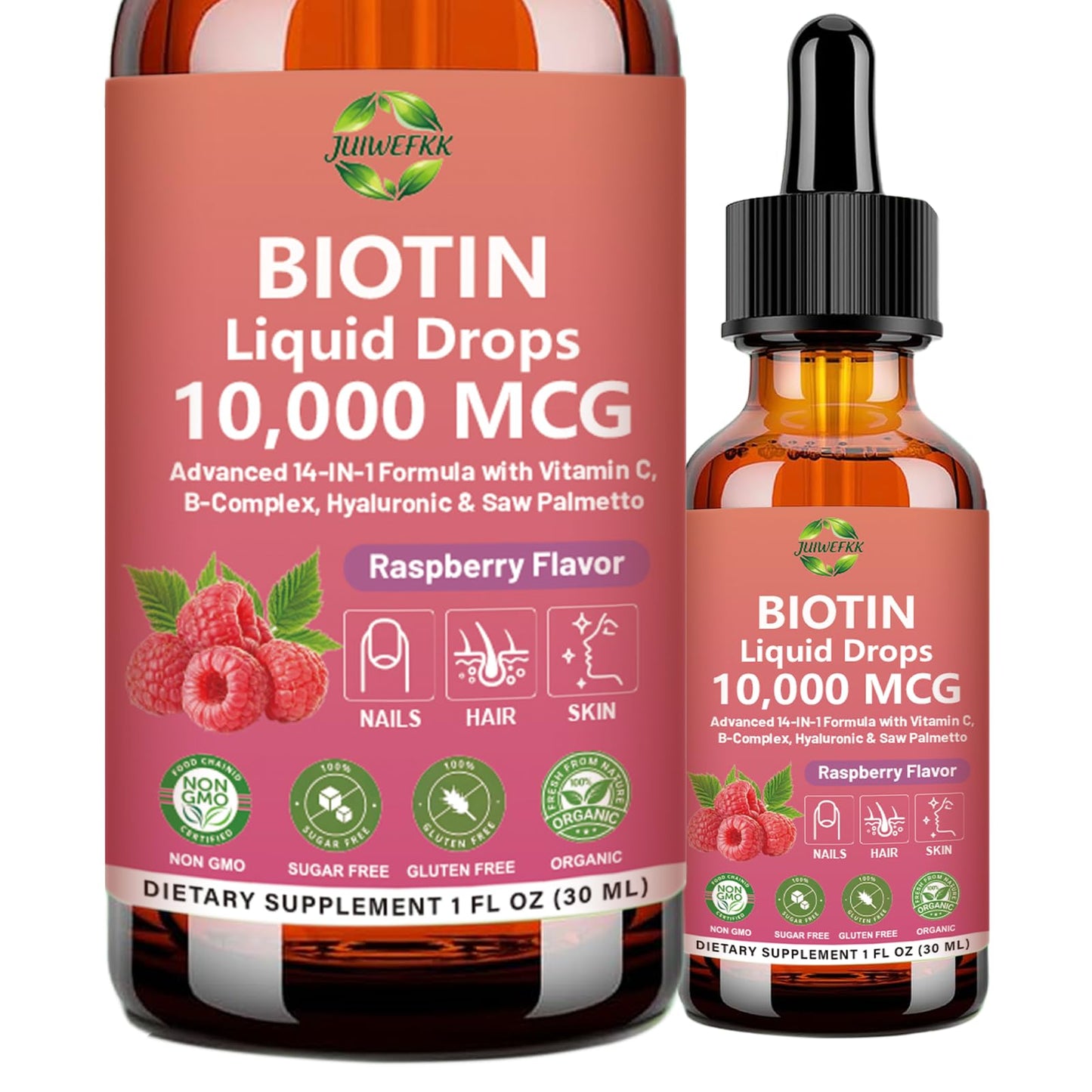 Pure Biotin 10000mcg Liquid Drop Optimal Solutions Hair Skin & Nails Vitamins Support w. Collagen Keratin Hyaluronic Acid Saw Palmetto, Biotin(Vitamin B7) for Hair Growth & Cellular Energy - dailyvitalstore