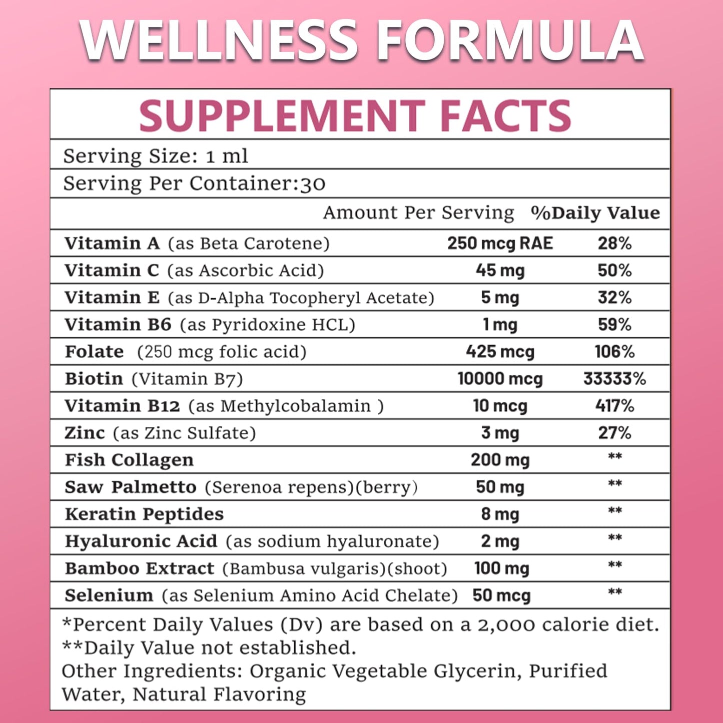 Pure Biotin 10000mcg Liquid Drop Optimal Solutions Hair Skin & Nails Vitamins Support w. Collagen Keratin Hyaluronic Acid Saw Palmetto, Biotin(Vitamin B7) for Hair Growth & Cellular Energy - dailyvitalstore