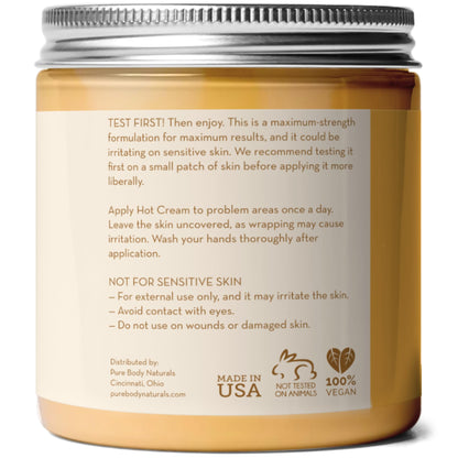 Pure Body Naturals Max Strength Hot Cream – Warming & Cooling Cream with Capsaicin and Menthol – Soothing Comfort for Overworked Muscles – 8.8 oz - dailyvitalstore