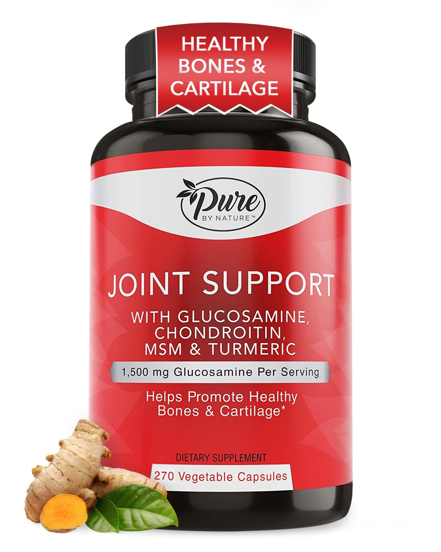 Pure By Nature Joint Support, Glucosamine with Chondroitin Turmeric MSM Boswellia Supplement, 270 Capsules - dailyvitalstore