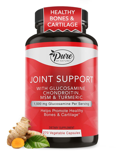 Pure By Nature Joint Support, Glucosamine with Chondroitin Turmeric MSM Boswellia Supplement, 270 Capsules - dailyvitalstore
