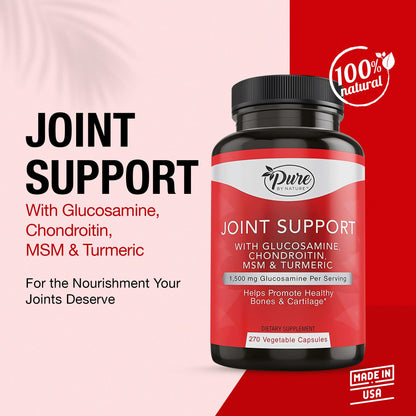 Pure By Nature Joint Support, Glucosamine with Chondroitin Turmeric MSM Boswellia Supplement, 270 Capsules - dailyvitalstore