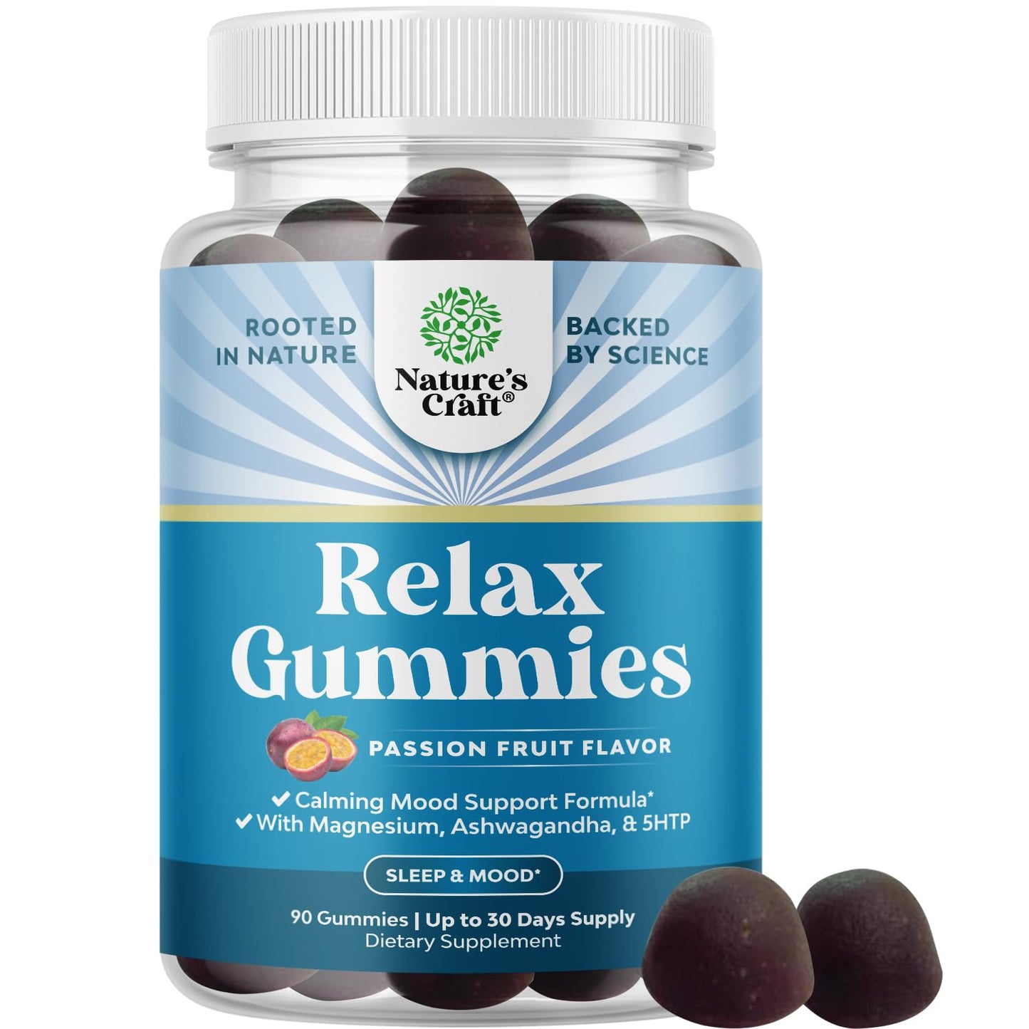 Pure Calm and Relaxing Magnesium Supplement - Magnesium for Stress Support & Rest Ease for Adults - High Absorption Mg Citrate Gummies with L Theanine & Ashwagandha for Muscle Cramps - 90 Count - dailyvitalstore