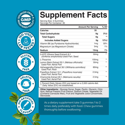 Pure Calm and Relaxing Magnesium Supplement - Magnesium for Stress Support & Rest Ease for Adults - High Absorption Mg Citrate Gummies with L Theanine & Ashwagandha for Muscle Cramps - 90 Count - dailyvitalstore