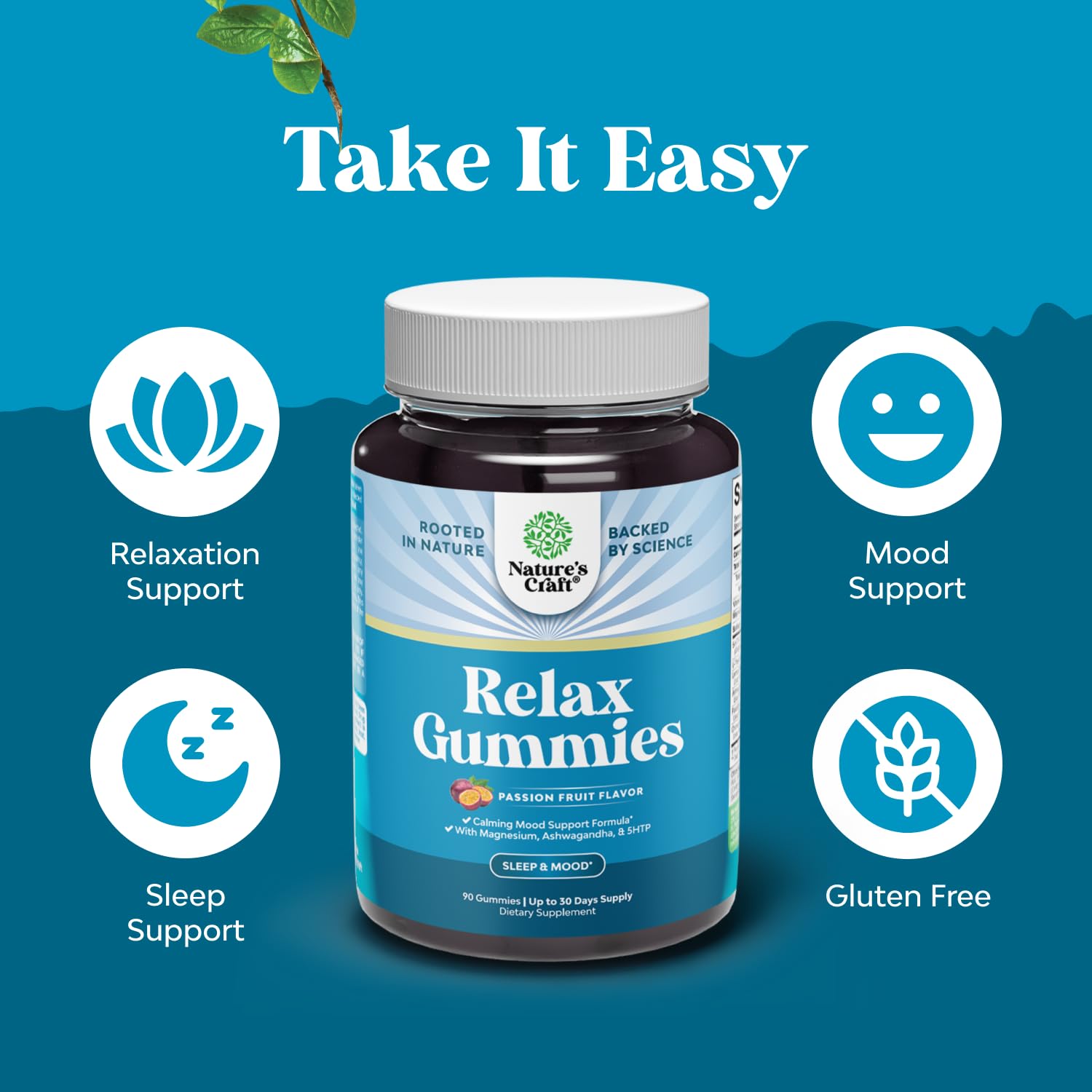 Pure Calm and Relaxing Magnesium Supplement - Magnesium for Stress Support & Rest Ease for Adults - High Absorption Mg Citrate Gummies with L Theanine & Ashwagandha for Muscle Cramps - 90 Count - dailyvitalstore