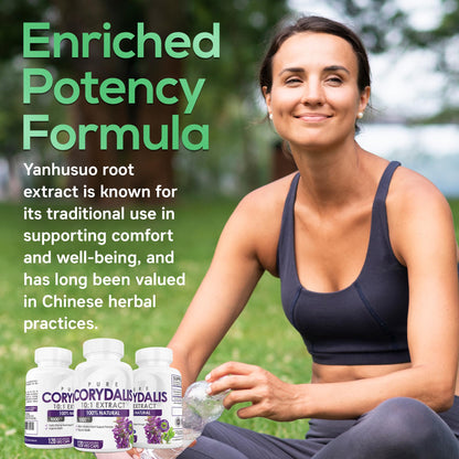 Pure Corydalis Root Extract Capsule - 1000mg Strength, 10:1 Corydalis Yanhusuo Extract, Natural Relief, Long Lasting, 100% Vegetarian, 60 Servings, 120 Count - dailyvitalstore