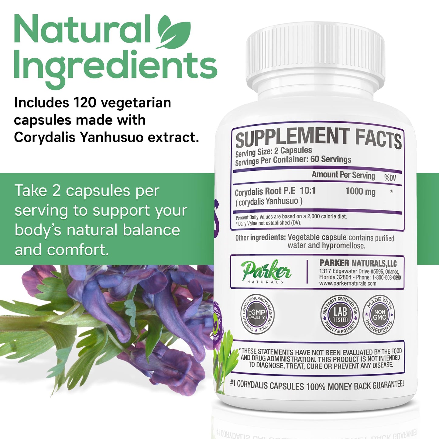 Pure Corydalis Root Extract Capsule - 1000mg Strength, 10:1 Corydalis Yanhusuo Extract, Natural Relief, Long Lasting, 100% Vegetarian, 60 Servings, 120 Count - dailyvitalstore