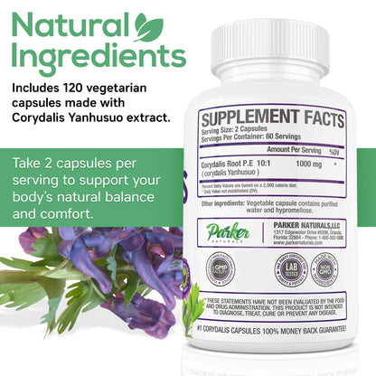 Pure Corydalis Root Extract Capsule - 1000mg Strength, 10:1 Corydalis Yanhusuo Extract, Natural Relief, Long Lasting, 100% Vegetarian, 60 Servings, 120 Count - dailyvitalstore