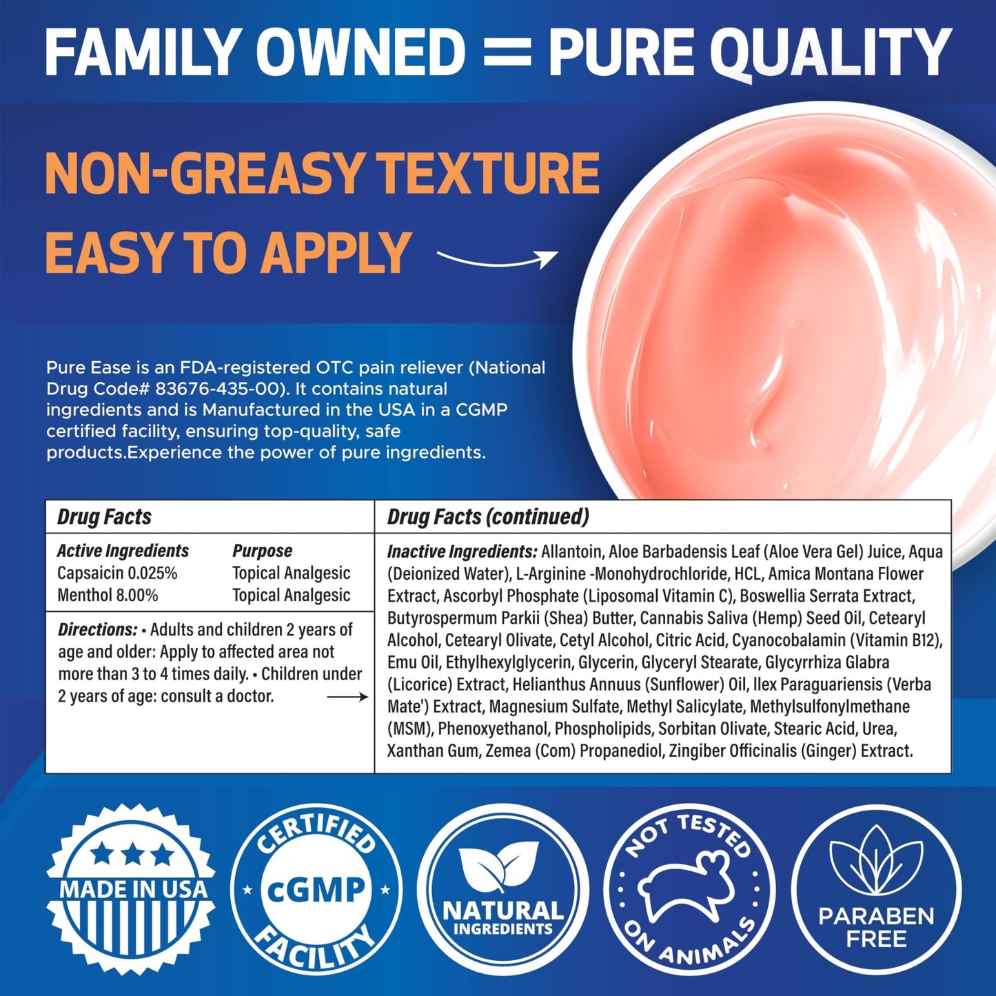 Pure Ease Arthritis Pain Relief Cream for Back 3 in 1 Maximum Instant Relief 2 OZ - Fast-Acting Muscle Pain Cream Extra Strength Joint & Knee - Powerful Formula for Neck Shoulder & Lower Back - dailyvitalstore