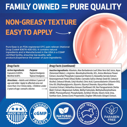 Pure Ease Arthritis Pain Relief Cream for Back 3 in 1 Maximum Instant Relief 2 OZ - Fast-Acting Muscle Pain Cream Extra Strength Joint & Knee - Powerful Formula for Neck Shoulder & Lower Back - dailyvitalstore
