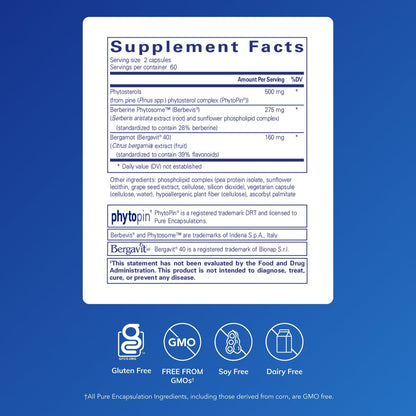 Pure Encapsulations CholestePure Plus 120's - Supports Lipid Metabolism & Heart Health* - Berberine Supplement - with Citrus Bergamot - Gluten Free & Non-GMO - 120 Capsules - dailyvitalstore