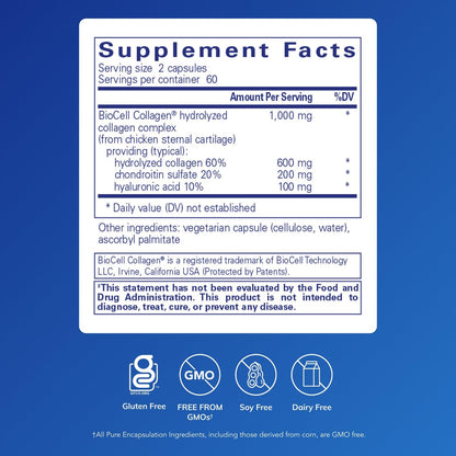Pure Encapsulations Collagen JS - Skin & Joint Health* - 1,000 mg Hydrolyzed Biocell Collagen - Gluten Free & Non-GMO - 120 Capsules - dailyvitalstore