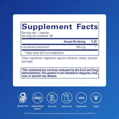 Pure Encapsulations L-Glutamine 500 mg - Supplement for Immune and Digestive Support, Gut Health and Lining, Metabolism, and Muscle Support* - dailyvitalstore