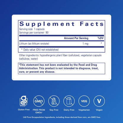 Pure Encapsulations Lithium (Orotate) 1 mg | Support for Calmness and Behavior | 90 Capsules - dailyvitalstore