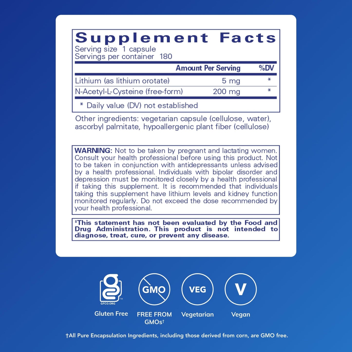 Pure Encapsulations Lithium Orotate 5 mg - Brain Support Supplement - with N-Acetyl-L-Cysteine (NAC) for Memory & Brain Behavior* - dailyvitalstore
