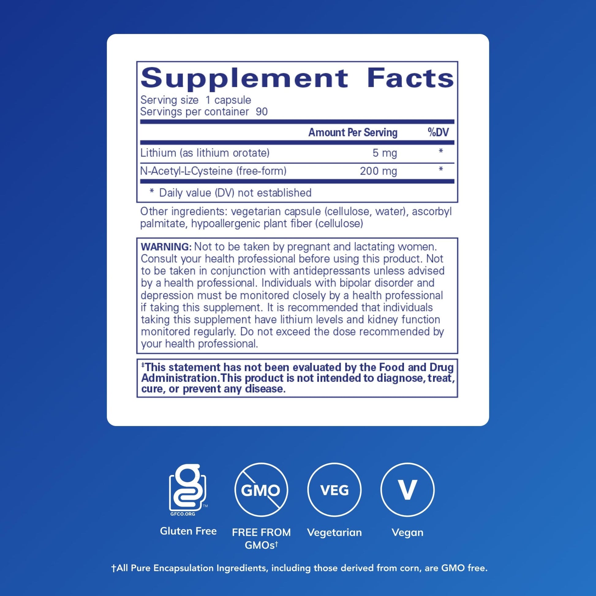Pure Encapsulations Lithium Orotate 5 mg - Brain Support Supplement - with N-Acetyl-L-Cysteine (NAC) for Memory & Brain Behavior* - Gluten Free & Non-GMO - 90 Capsules - dailyvitalstore