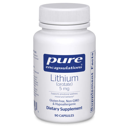 Pure Encapsulations Lithium Orotate 5 mg - Brain Support Supplement - with N-Acetyl-L-Cysteine (NAC) for Memory & Brain Behavior* - Gluten Free & Non-GMO - 90 Capsules - dailyvitalstore