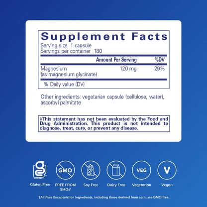Pure Encapsulations Magnesium (Glycinate) - Supplement to Support Stress Relief, Sleep, Heart Health, Nerves, Muscles, and Metabolism* - with Magnesium Glycinate - 180 Capsules - dailyvitalstore