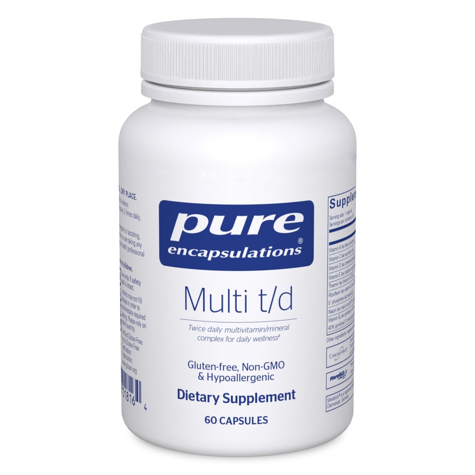 Pure Encapsulations Multi T/D - Multivitamin & Mineral Supplement - for Daily Wellness, Cardiovascular & Immune Health* - Rich in Vitamins & Minerals - Gluten Free & Vegetarian - 60 Capsules - dailyvitalstore