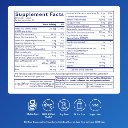 Pure Encapsulations O.N.E. Multivitamin - Once Daily Multivitamin with Antioxidant Complex Metafolin, CoQ10, and Lutein to Support Vision, Cognitive Function, and Cellular Health* - 30 Capsules - dailyvitalstore