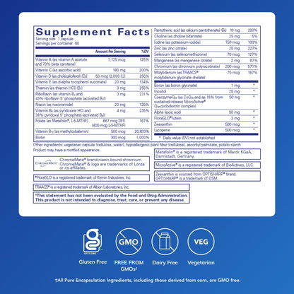 Pure Encapsulations O.N.E. Multivitamin - Once Daily Multivitamin with Antioxidant Complex Metafolin, CoQ10, and Lutein to Support Vision, Cognitive Function, and Cellular Health* - 60 Capsules - dailyvitalstore