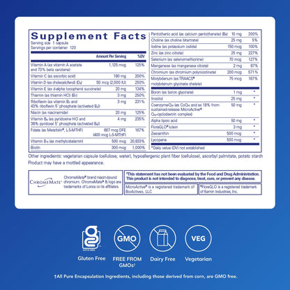 Pure Encapsulations O.N.E. Multivitamin - Once Daily Multivitamin with Antioxidant Complex Metafolin, CoQ10, and Lutein to Support Vision, Cognitive Function, and Cellular Health* - 120 Capsules - dailyvitalstore