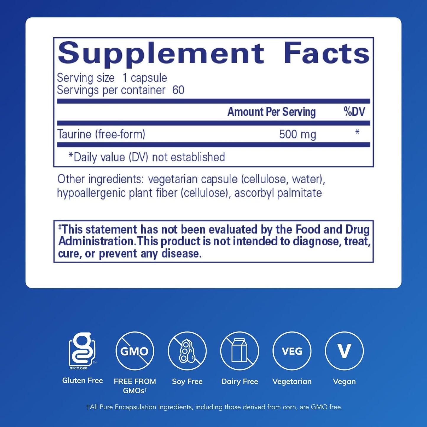 Pure Encapsulations Taurine 500 mg | Amino Acid Supplement for Liver, Eye Health, Antioxidants, Heart, Brain, and Muscles* | 60 Capsules - dailyvitalstore