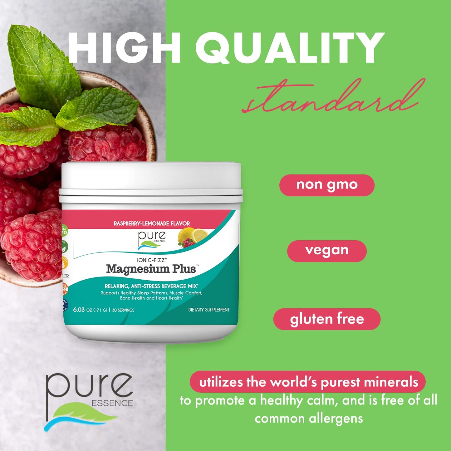 Pure Essence Labs Ionic Fizz Magnesium Plus, Anti-Stress Supplement Drink Powder, Gluten Free and Non-GMO Magnesium Powder - dailyvitalstore