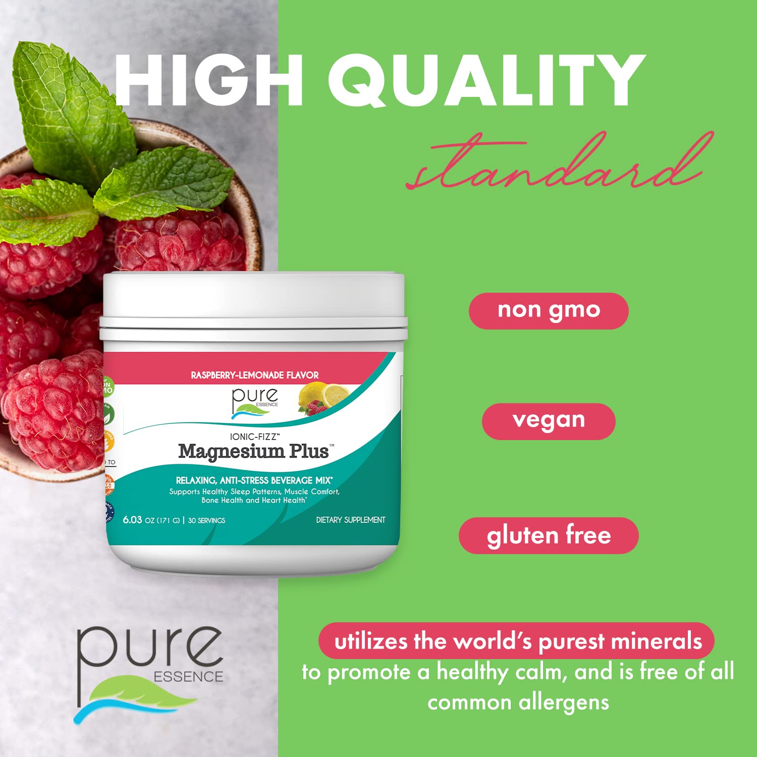 Pure Essence Labs Ionic Fizz Magnesium Plus, Anti-Stress Supplement Drink Powder, Gluten Free and Non-GMO Magnesium Powder - dailyvitalstore