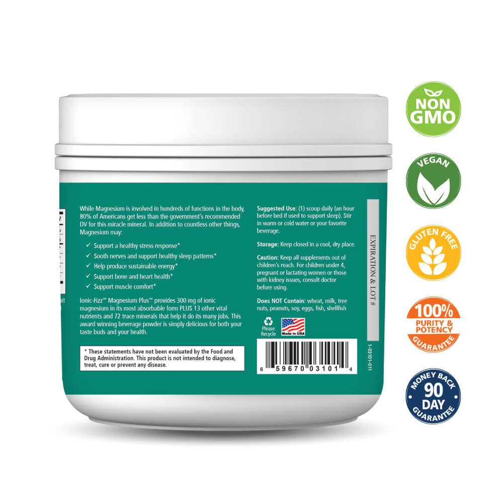 Pure Essence Labs Ionic Fizz Magnesium Plus, Anti-Stress Supplement Drink Powder, Gluten Free and Non-GMO Magnesium Powder - dailyvitalstore