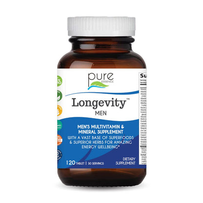 PURE ESSENCE LABS Longevity Multivitamin for Men Over 40 - Super Energetic with Superfoods, Minerals, Enzymes, Vitamin D3, B12, Biotin - 120 Tablets - dailyvitalstore