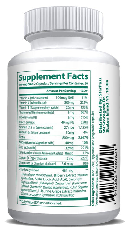 Pure Eye Health Vitamin & Mineral Supplements for Adults | 1 Complete Research Vision Formula w/Bilberry, Lutein, Zeaxanthin, Lycopene, Resveratrol | Supports Eye Strain, Dry Eyes 60 Capsules - dailyvitalstore