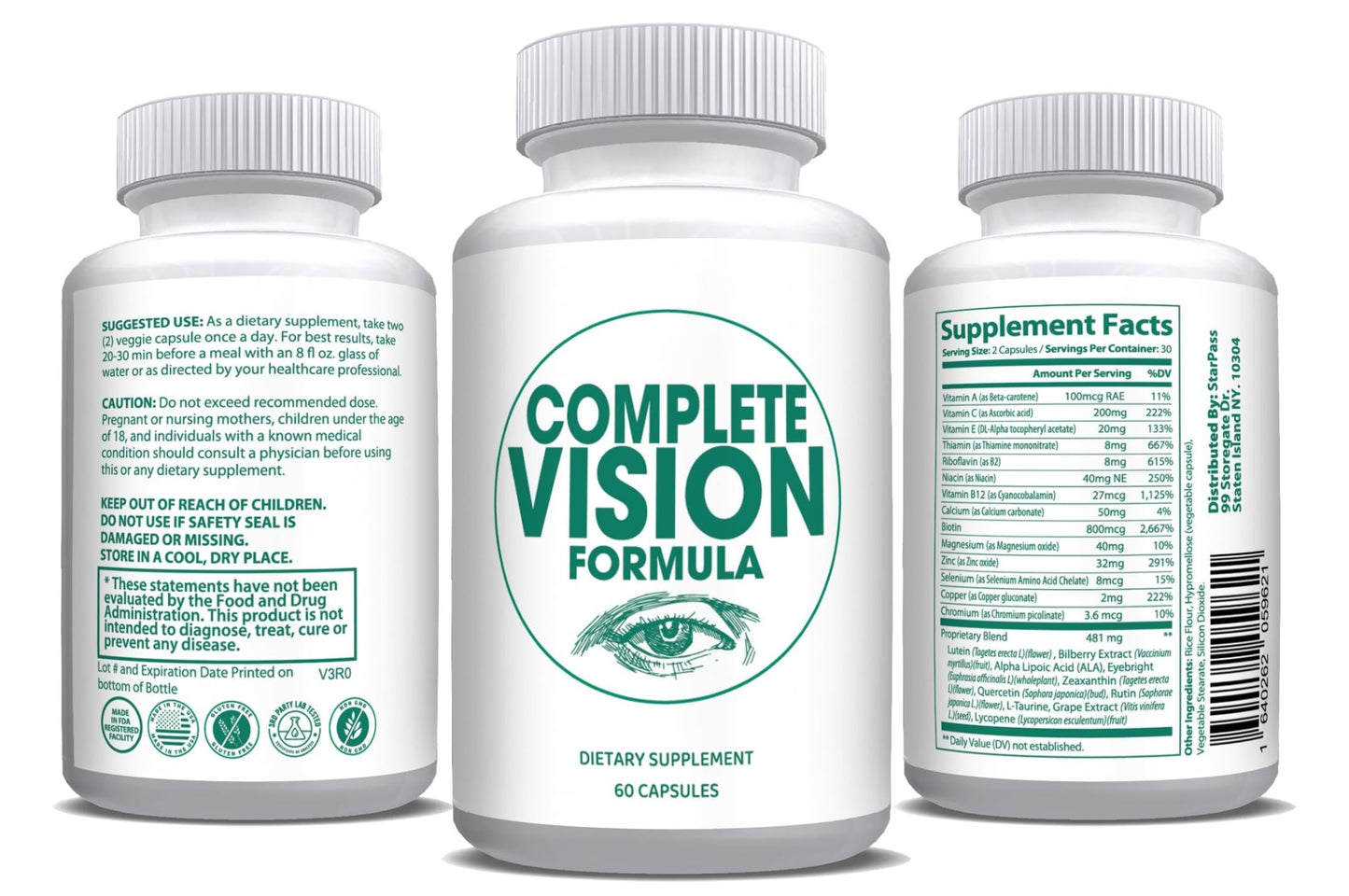 Pure Eye Health Vitamin & Mineral Supplements for Adults | 1 Complete Research Vision Formula w/Bilberry, Lutein, Zeaxanthin, Lycopene, Resveratrol | Supports Eye Strain, Dry Eyes 60 Capsules - dailyvitalstore