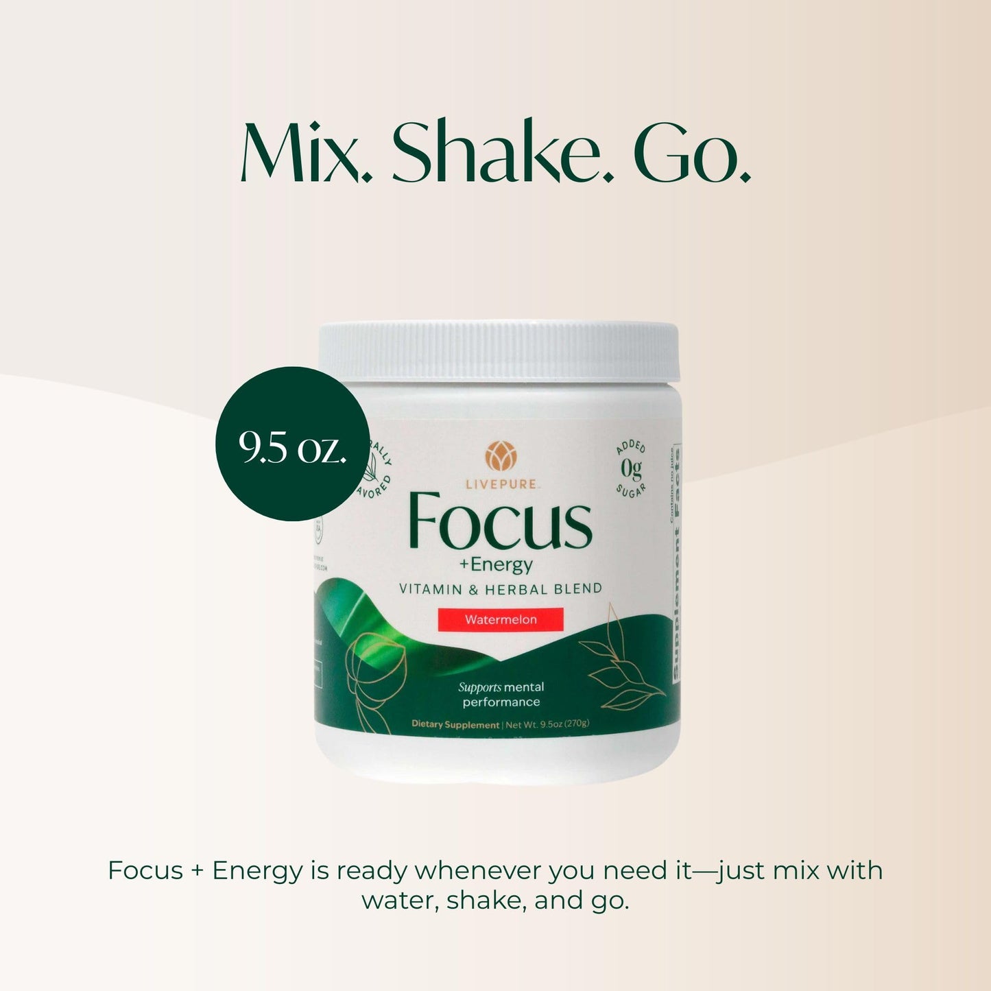 PURE Focus + Energy Tub Drink Mix | Natural Caffeine & Antioxidants from Botanicals | Supports Alertness, Clarity & Energy | Zero Sugar, No Artificial Sweeteners | 9.5 oz | Watermelon Flavor - dailyvitalstore