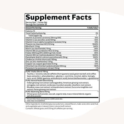 PURE Focus + Energy Tub Drink Mix | Natural Caffeine & Antioxidants from Botanicals | Supports Alertness, Clarity & Energy | Zero Sugar, No Artificial Sweeteners | 9.5 oz | Watermelon Flavor - dailyvitalstore