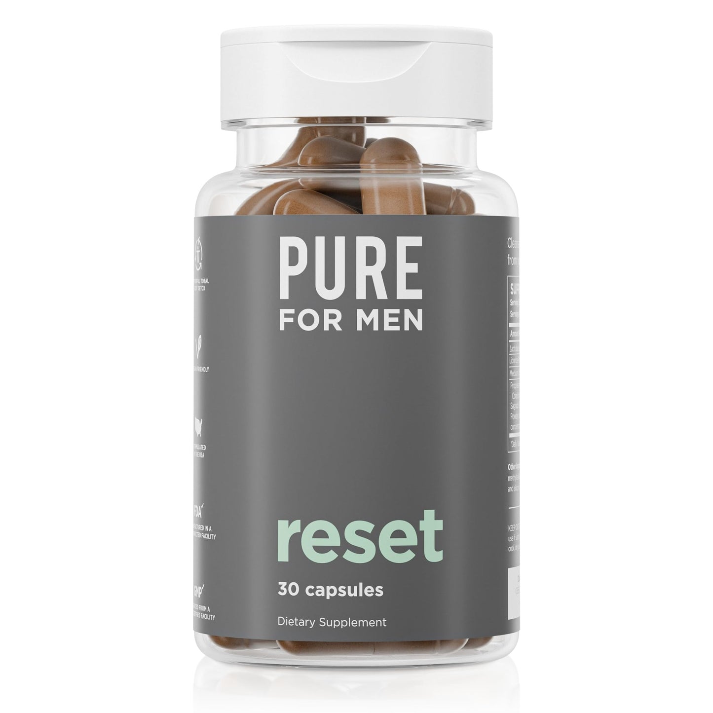 Pure for Men Detox Supplement, Reset | Promotes Digestive & Gut Health, Helps Remove Toxins & Supports Immune System, Colon Cleanse | 30 Capsules - dailyvitalstore