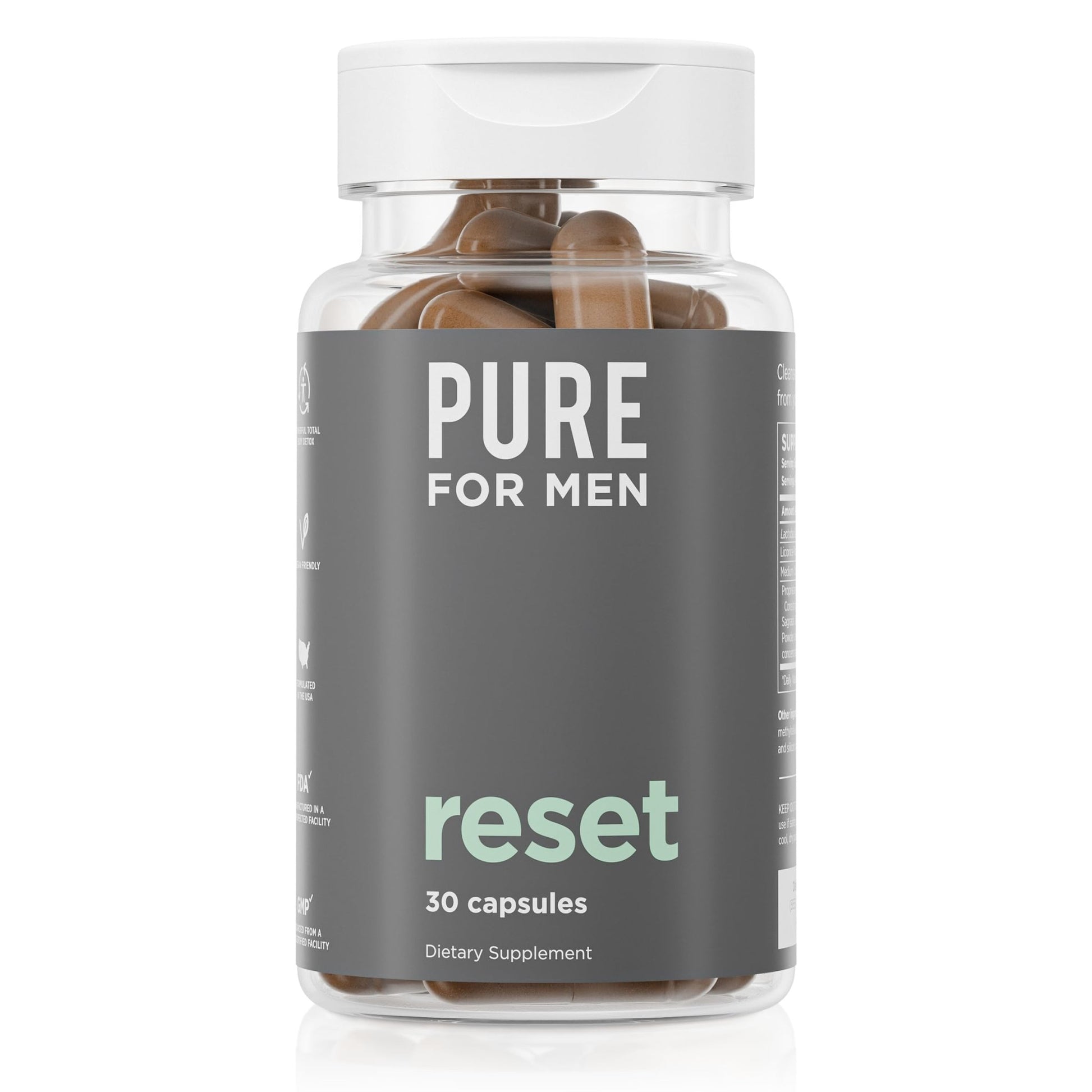 Pure for Men Detox Supplement, Reset | Promotes Digestive & Gut Health, Helps Remove Toxins & Supports Immune System, Colon Cleanse | 30 Capsules - dailyvitalstore