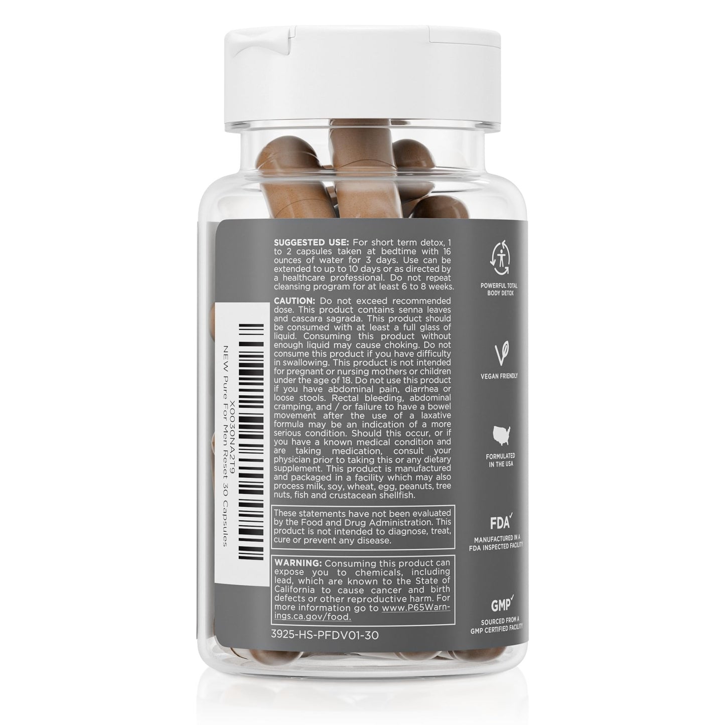 Pure for Men Detox Supplement, Reset | Promotes Digestive & Gut Health, Helps Remove Toxins & Supports Immune System, Colon Cleanse | 30 Capsules - dailyvitalstore