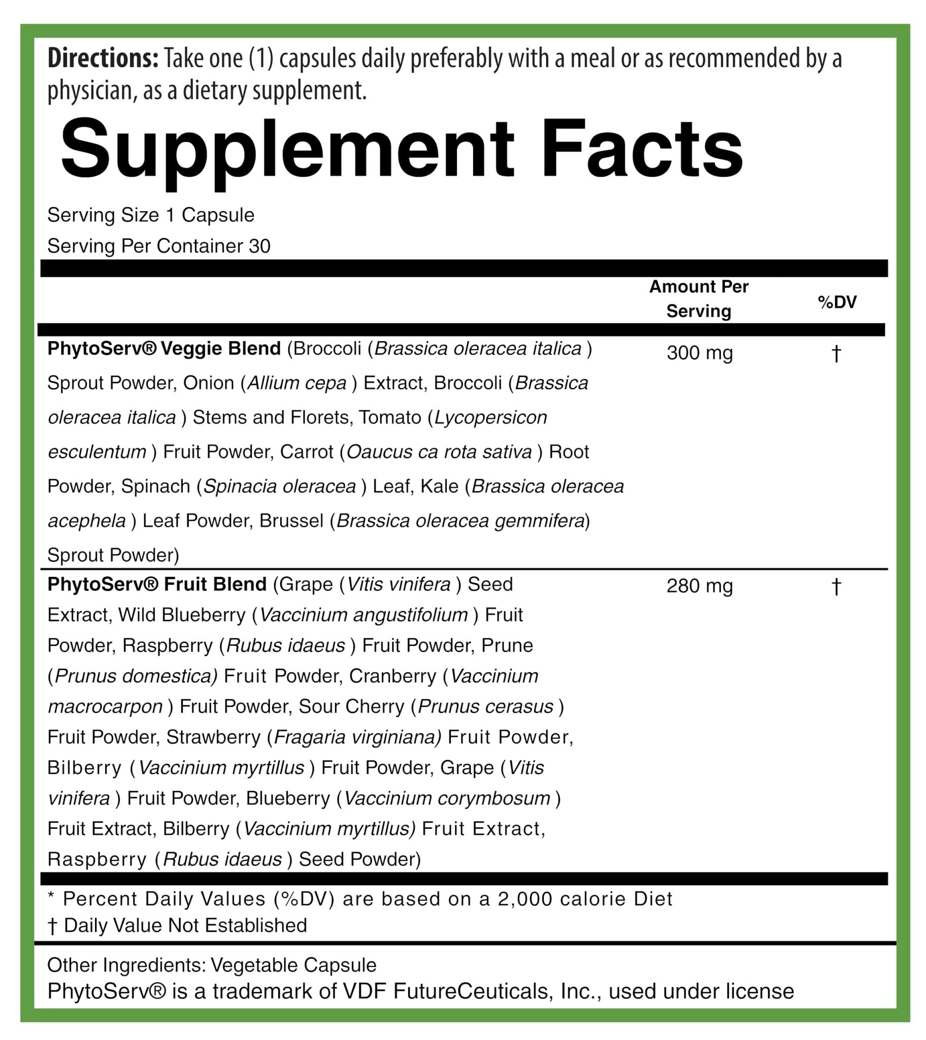 PURE® Greens & Reds Capsules - 30 Servings - 9 Daily Servings of Fruits & Vegetables in 1 Capsule - PhytoServ® Superfood Blend with Broccoli, Kale & Berries - Plant-Based Phytonutrient Shield - dailyvitalstore