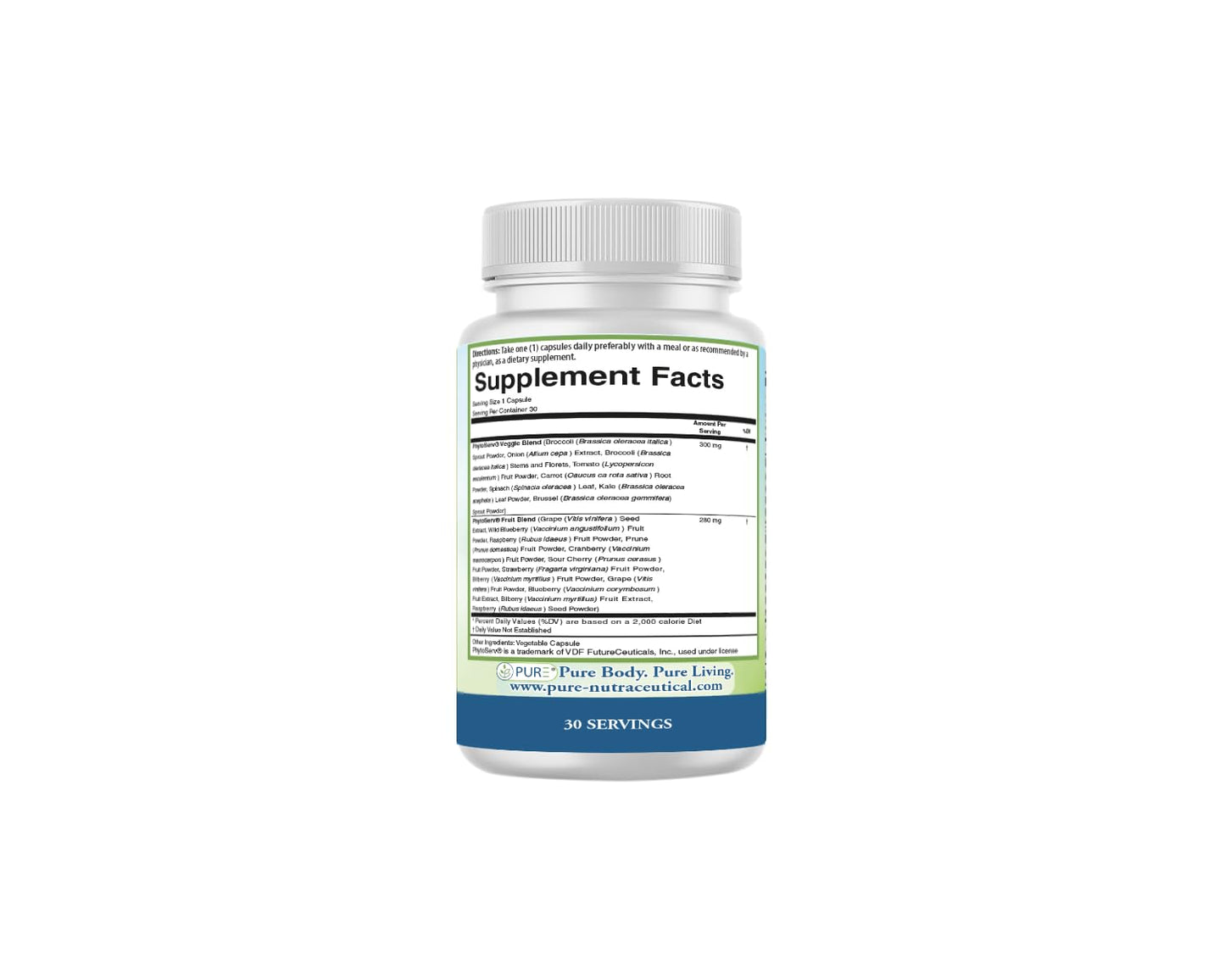 PURE® Greens & Reds Capsules - 30 Servings - 9 Daily Servings of Fruits & Vegetables in 1 Capsule - PhytoServ® Superfood Blend with Broccoli, Kale & Berries - Plant-Based Phytonutrient Shield - dailyvitalstore