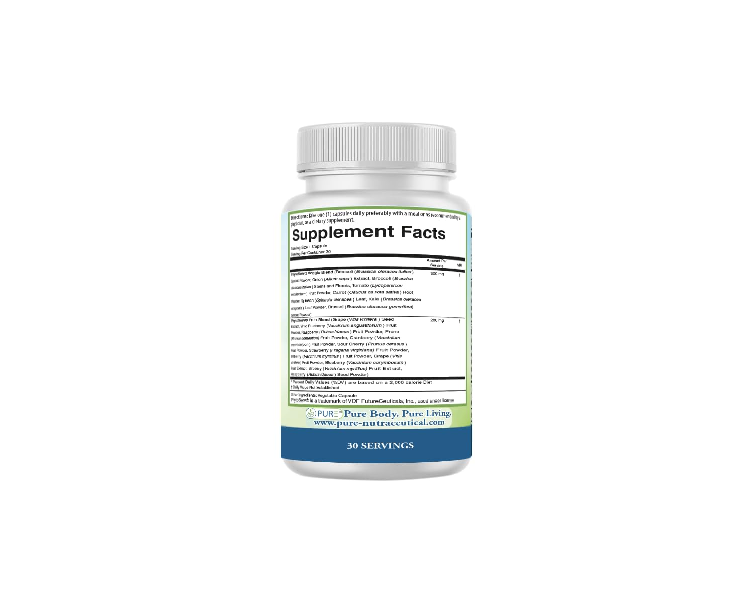 PURE® Greens & Reds Capsules - 30 Servings - 9 Daily Servings of Fruits & Vegetables in 1 Capsule - PhytoServ® Superfood Blend with Broccoli, Kale & Berries - Plant-Based Phytonutrient Shield - dailyvitalstore
