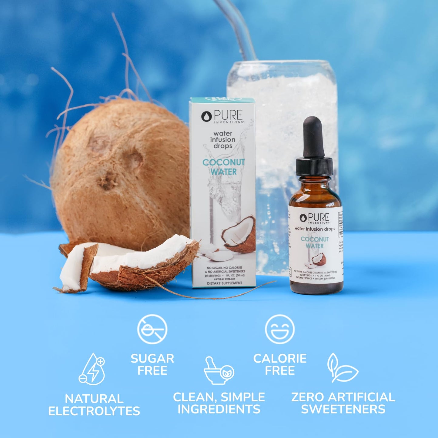 Pure Inventions - Coconut Water Infusion Drops – Electrolytes - Sugar-Free Hydration, Zero Calories, No Artificial Sweeteners, Clean Ingredients, 30 Servings - dailyvitalstore