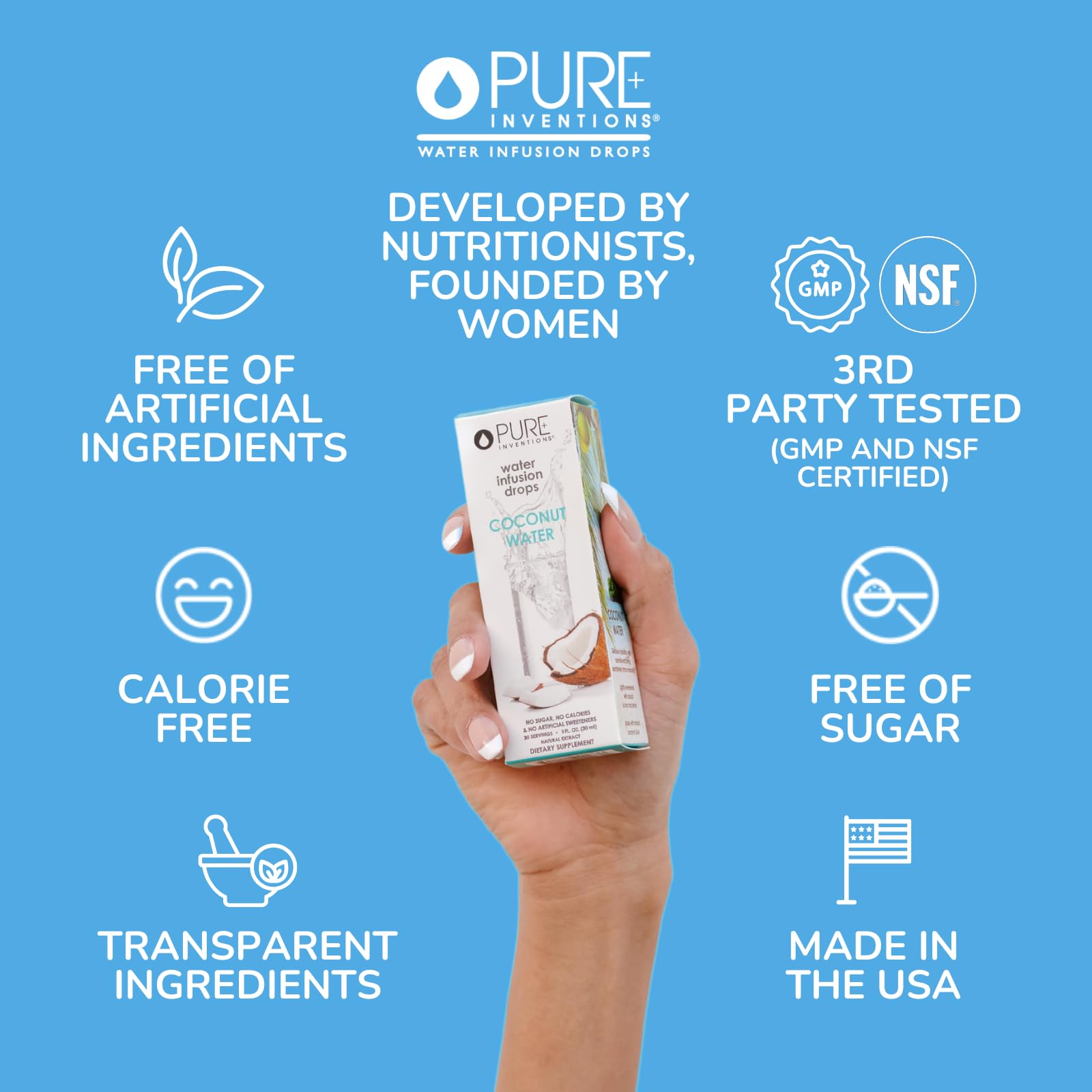 Pure Inventions - Coconut Water Infusion Drops – Electrolytes - Sugar-Free Hydration, Zero Calories, No Artificial Sweeteners, Clean Ingredients, 30 Servings - dailyvitalstore
