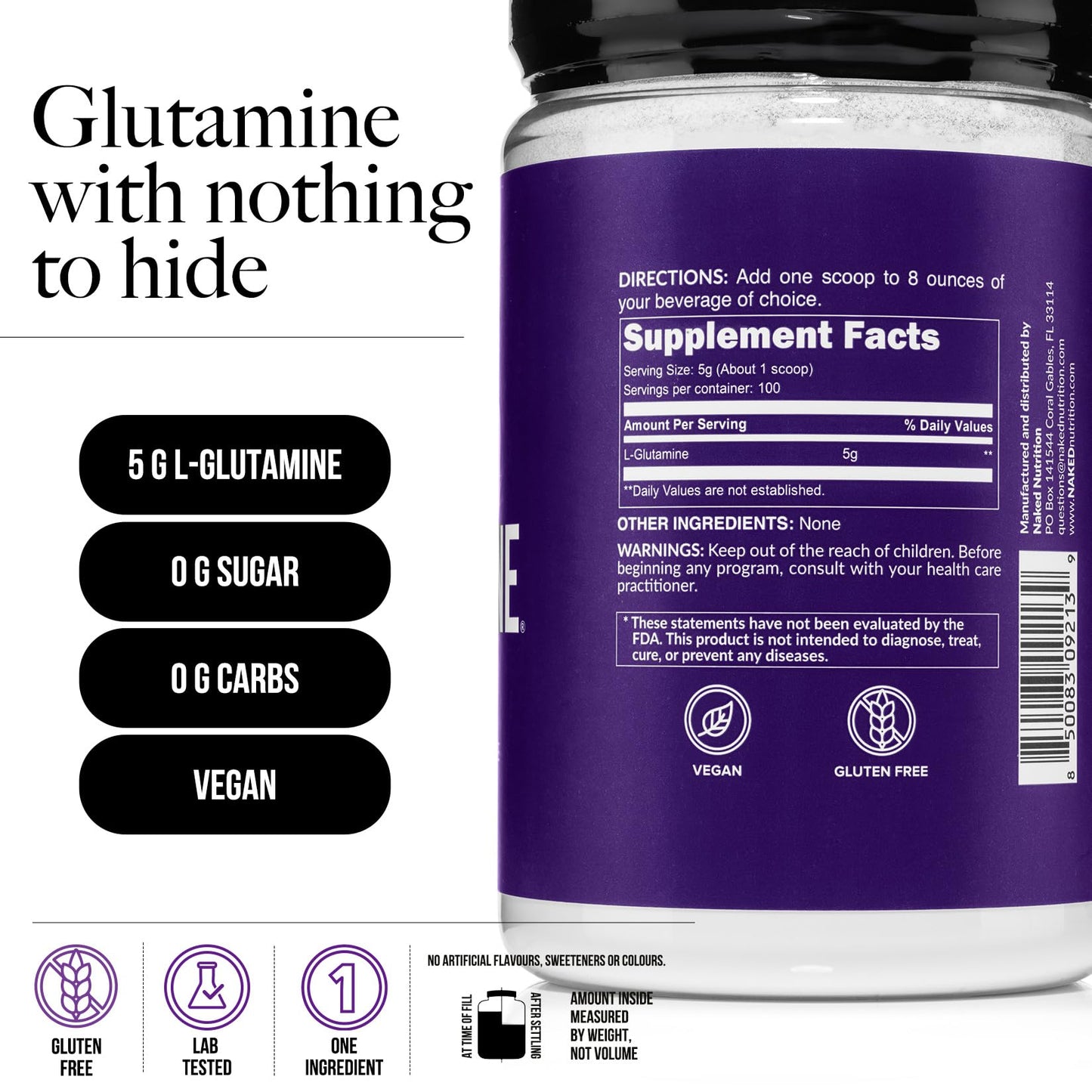 Pure L-Glutamine Made in The USA - 100 Servings - 500g, 1.1lb Bulk, Vegan, Non-GMO, Gluten and Soy Free. Minimize Muscle Breakdown & Improve Protein Synthesis. No Additives - dailyvitalstore
