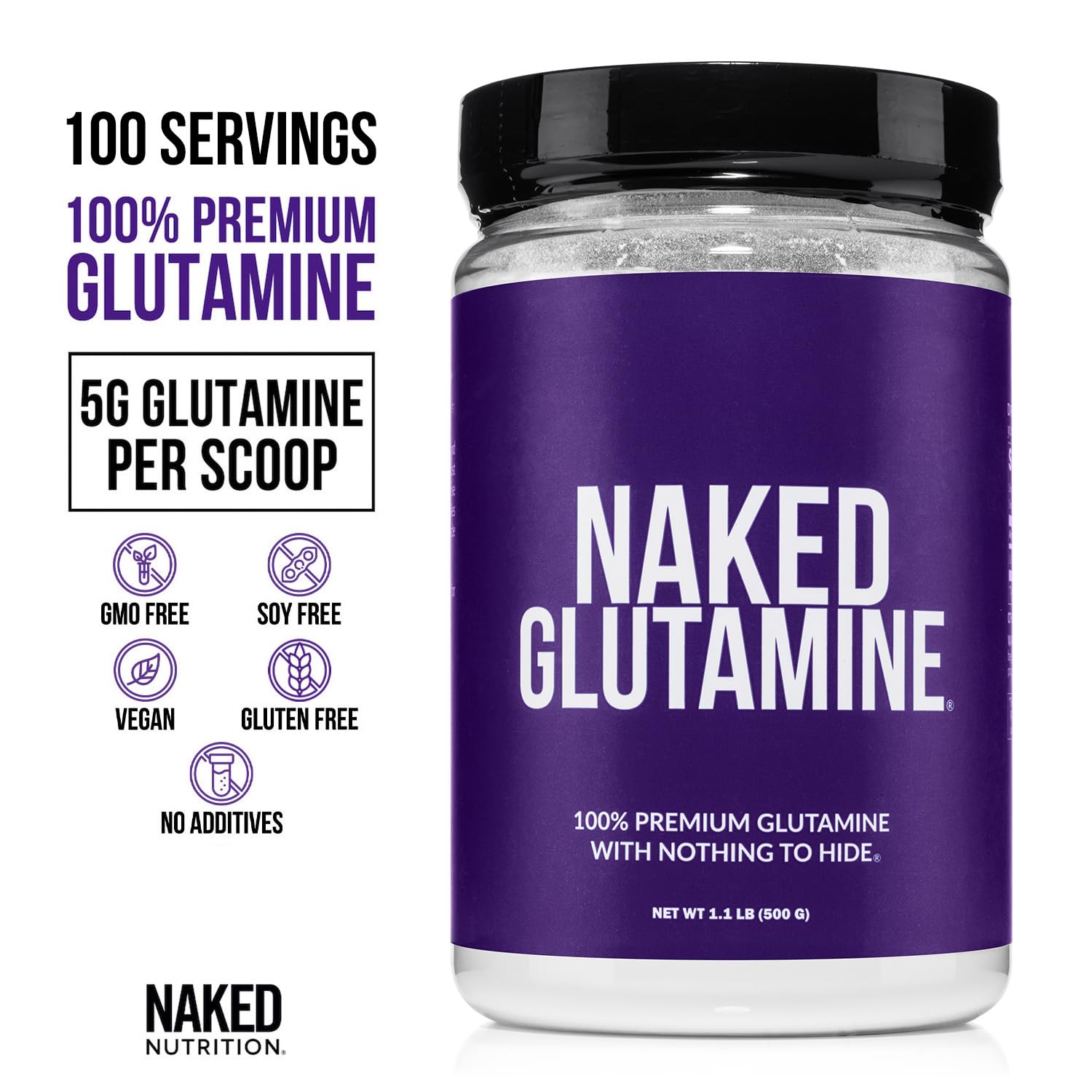 Pure L-Glutamine Made in The USA - 100 Servings - 500g, 1.1lb Bulk, Vegan, Non-GMO, Gluten and Soy Free. Minimize Muscle Breakdown & Improve Protein Synthesis. No Additives - dailyvitalstore